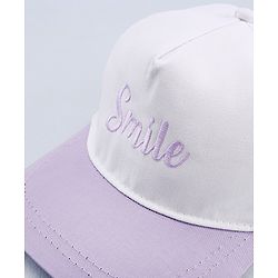 Babyhug Twill 100% Cotton Woven Smile Embroidered Baseball Cap White & Purple - Diameter 20 cm