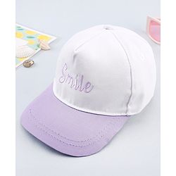 Babyhug Twill 100% Cotton Woven Smile Embroidered Baseball Cap White & Purple - Diameter 20 cm