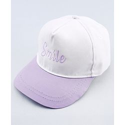 Babyhug Twill 100% Cotton Woven Smile Embroidered Baseball Cap White & Purple - Diameter 20 cm