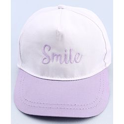Babyhug Twill 100% Cotton Woven Smile Embroidered Baseball Cap White & Purple - Diameter 20 cm