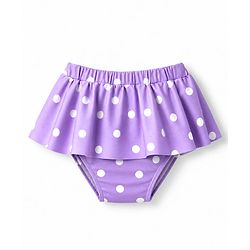 Babyhug Water Repellant Sleeveless Two Piece Swimsuit With Polka Dot & Bow Applique - Lavender