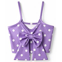 Babyhug Water Repellant Sleeveless Two Piece Swimsuit With Polka Dot & Bow Applique - Lavender