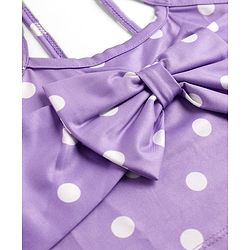 Babyhug Water Repellant Sleeveless Two Piece Swimsuit With Polka Dot & Bow Applique - Lavender