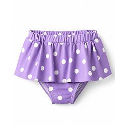 Babyhug Water Repellant Sleeveless Two Piece Swimsuit With Polka Dot & Bow Applique - Lavender