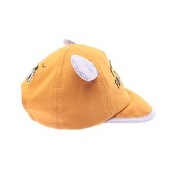 Babyhug Cotton Woven Summer Cap with Ear Text & Bear Embroidery Mustard - Diameter 15 cm
