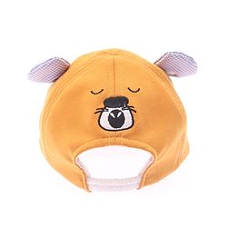 Babyhug Cotton Woven Summer Cap with Ear Text & Bear Embroidery Mustard - Diameter 15 cm