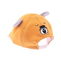Babyhug Cotton Woven Summer Cap with Ear Text & Bear Embroidery Mustard - Diameter 15 cm