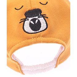 Babyhug Cotton Woven Summer Cap with Ear Text & Bear Embroidery Mustard - Diameter 15 cm