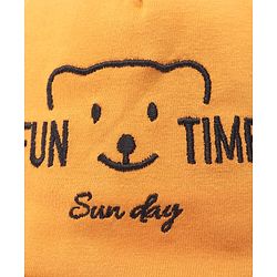Babyhug Cotton Woven Summer Cap with Ear Text & Bear Embroidery Mustard - Diameter 15 cm