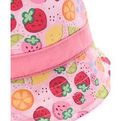 Babyhug Cotton Woven Bucket Hat With Fruit Print Pink - Diameter 14.5 cm