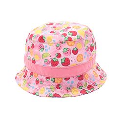 Babyhug Cotton Woven Bucket Hat With Fruit Print Pink - Diameter 14.5 cm