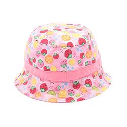 Babyhug Cotton Woven Bucket Hat With Fruit Print Pink - Diameter 14.5 cm