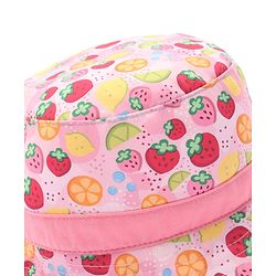 Babyhug Cotton Woven Bucket Hat With Fruit Print Pink - Diameter 14.5 cm