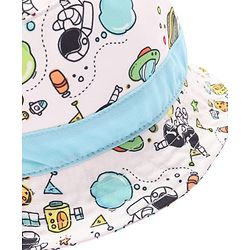 Babyhug Cotton Woven Bucket Hat With Space Theme Print Multicolor - Diameter 14.5 cm