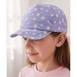 Babyhug Cotton Woven Summer Cap With Floral Print  - Diameter 13 cm