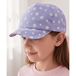 Babyhug Cotton Woven Summer Cap With Floral Print  - Diameter 13 cm