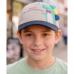 Babyhug Cotton Woven Summer Cap With Dino Print  - Diameter 16 cm