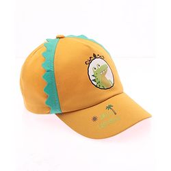 Babyhug Cotton Woven Summer Cap With Smile Crocodile Print Mustard  - Diameter 15.5 cm