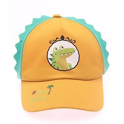Babyhug Cotton Woven Summer Cap With Smile Crocodile Print Mustard  - Diameter 15.5 cm