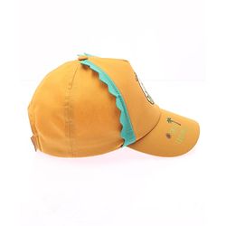 Babyhug Cotton Woven Summer Cap With Smile Crocodile Print Mustard  - Diameter 15.5 cm