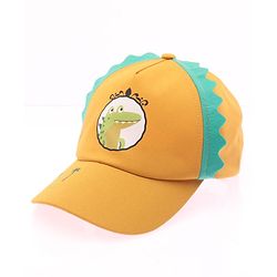Babyhug Cotton Woven Summer Cap With Smile Crocodile Print Mustard  - Diameter 15.5 cm