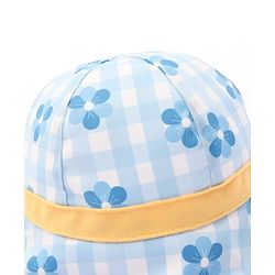 Babyhug Cotton Woven Bucket Hat Checks With Floral Print Blue - Diameter 15 cm