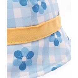 Babyhug Cotton Woven Bucket Hat Checks With Floral Print Blue - Diameter 15 cm