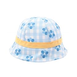 Babyhug Cotton Woven Bucket Hat Checks With Floral Print Blue - Diameter 15 cm