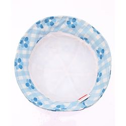 Babyhug Cotton Woven Bucket Hat Checks With Floral Print Blue - Diameter 15 cm