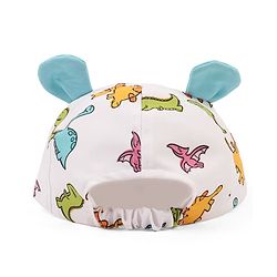 Babyhug Poly Blend Woven Summer Cap With Dino Print & Ear Applique White - Diameter 14.5 cm