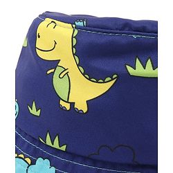 Babyhug Poly Blend Woven Bucket Hat With Dino Print Blue - Diameter 14.5 cm