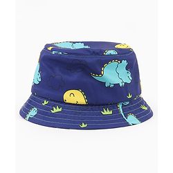 Babyhug Poly Blend Woven Bucket Hat With Dino Print Blue - Diameter 14.5 cm