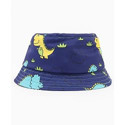 Babyhug Poly Blend Woven Bucket Hat With Dino Print Blue - Diameter 14.5 cm