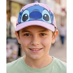 Babyhug Poly Blend Woven Summer Cap Lilo & Stitch Print Lavender -Diameter 15 cm