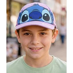Babyhug Poly Blend Woven Summer Cap Lilo & Stitch Print Lavender -Diameter 15 cm