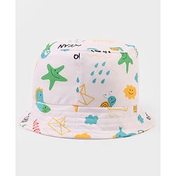 Babyhug Poly Blend Woven Bucket Hat With Ocean Animal Print White - Diameter 15.5 cm