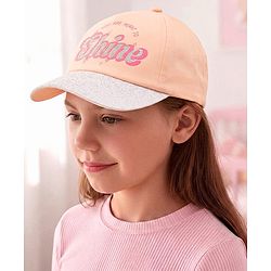 Babyhug Poly Blend Woven Summer Cap With You Are Ment to Shine Print Peach -Diameter 15.5 cm