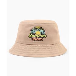 Babyhug  Poly Blend Woven Bucket Hat With Summers Vibe Print Beige - Diameter 15.5 cm