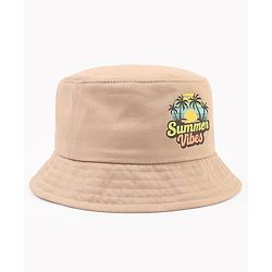 Babyhug  Poly Blend Woven Bucket Hat With Summers Vibe Print Beige - Diameter 15.5 cm