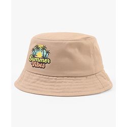 Babyhug  Poly Blend Woven Bucket Hat With Summers Vibe Print Beige - Diameter 15.5 cm