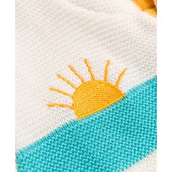 Babyhug Fur- Lined Knit Full Sleeves Front Open Hooded Striped Sweater with Rainbow & Cloud Design - White