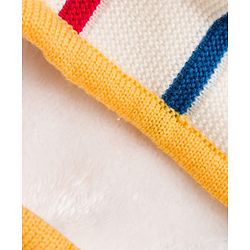 Babyhug Fur- Lined Knit Full Sleeves Front Open Hooded Striped Sweater with Rainbow & Cloud Design - White