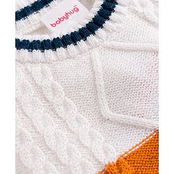 Babyhug Knit Full Sleeves Solid Colour Block Cable Knit Designed Pullover - White