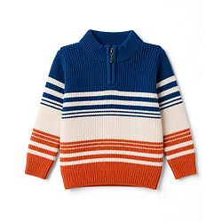 Babyhug Knit Full Sleeves Colour Block Striped Pullover-  Navy