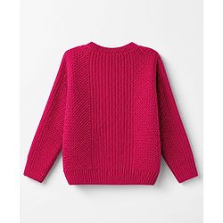Babyhug Knit Full Sleeves Pullover with Deer Patch & Bow Aplique - Dark Pink