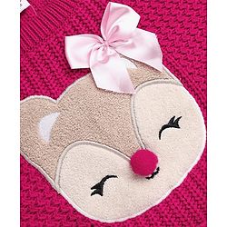 Babyhug Knit Full Sleeves Pullover with Deer Patch & Bow Aplique - Dark Pink