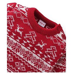 Babyhug Knit Full Sleeves Sweater Set With Christmas Theme Design - Red