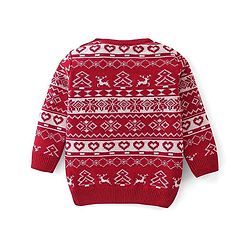 Babyhug Knit Full Sleeves Sweater Set With Christmas Theme Design - Red