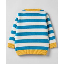 Babyhug Knit Full Sleeves Striped Sweater Set with Aircraft Design - Blue White