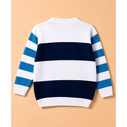 Babyhug Knit Full Sleeves Striped Sweater Set With Tiger Patch - Navy Blue